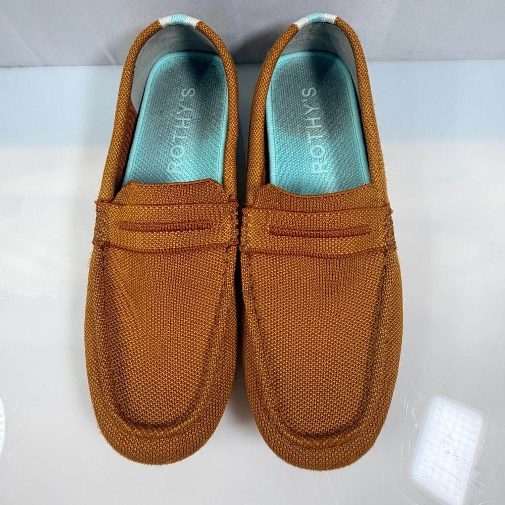 Rothy's The Driver Loafers Women's 9.5 Cognac Brown Knit Driving Shoes Flats
